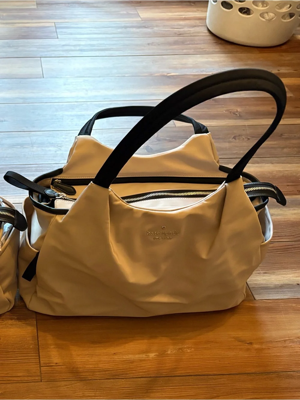 kate spade beige nylon diaper bag or duffel bag.